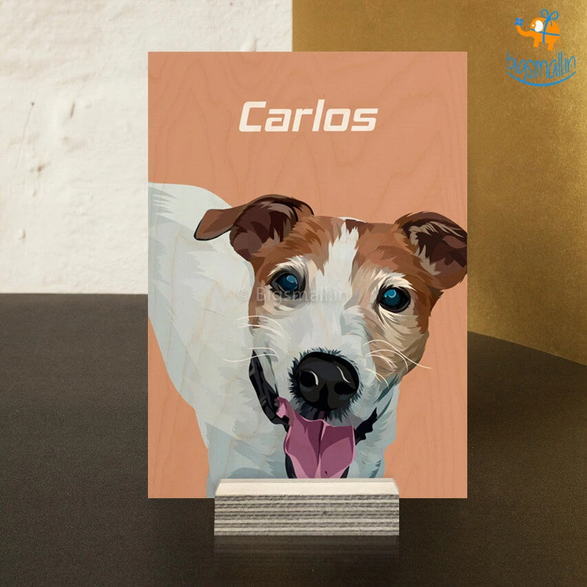 Chitra Chaya Personalized Pets Caricature Wooden Portrait | COD Not Available