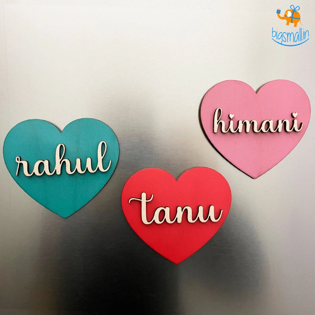 Chitra Chaya Personalized Heart Name Wooden Fridge Magnet | COD Not Available