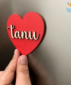 Chitra Chaya Personalized Heart Name Wooden Fridge Magnet | COD Not Available