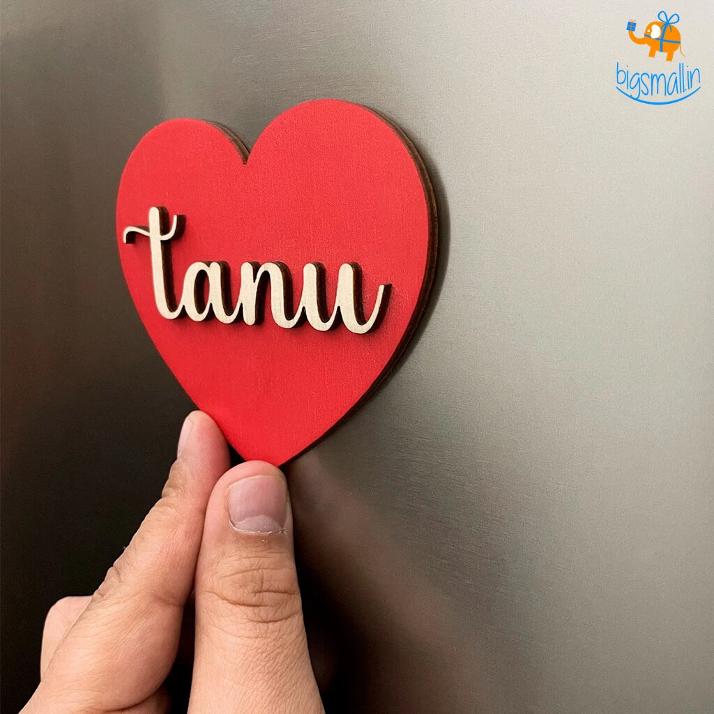 Chitra Chaya Personalized Heart Name Wooden Fridge Magnet | COD Not Available