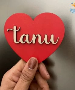 Chitra Chaya Personalized Heart Name Wooden Fridge Magnet | COD Not Available