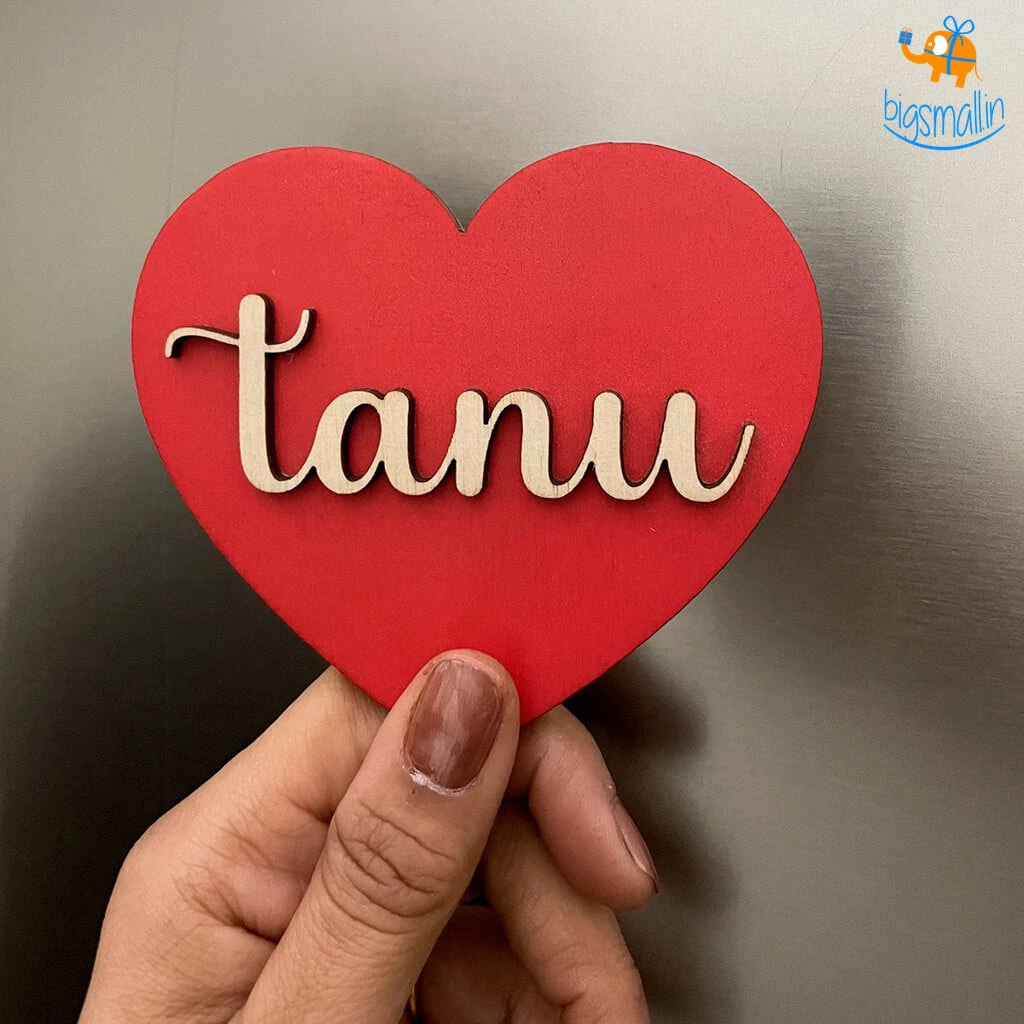 Chitra Chaya Personalized Heart Name Wooden Fridge Magnet | COD Not Available