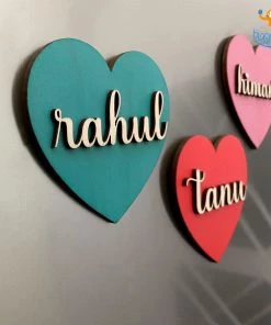 Chitra Chaya Personalized Heart Name Wooden Fridge Magnet | COD Not Available