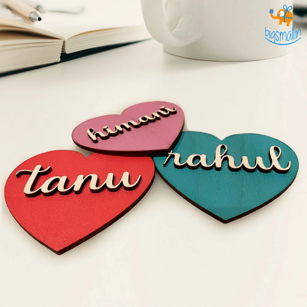 Chitra Chaya Personalized Heart Name Wooden Fridge Magnet | COD Not Available
