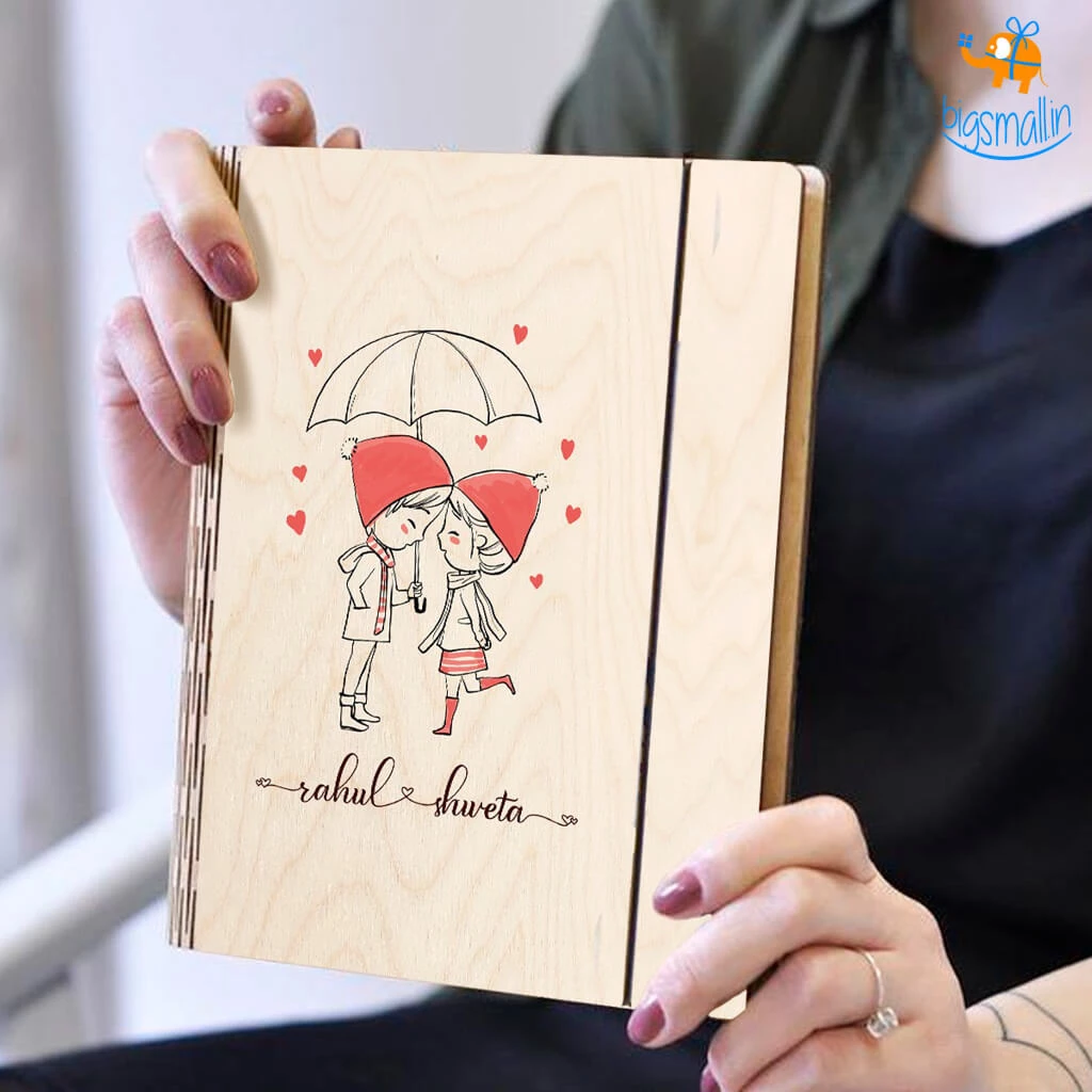 Chitra Chaya Personalized Couple In Love Wooden Binder With Elastic Strap | COD Not Available