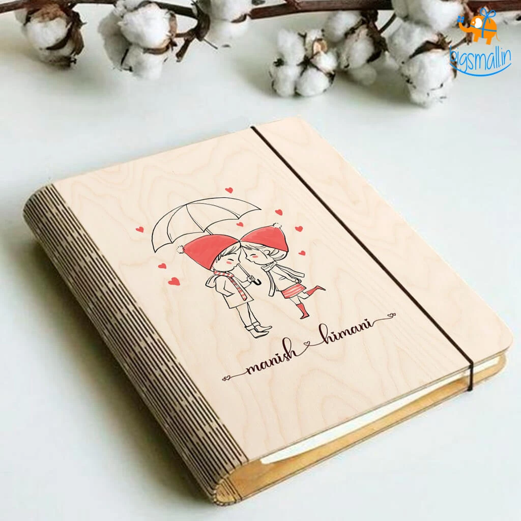 Chitra Chaya Personalized Couple In Love Wooden Binder With Elastic Strap | COD Not Available