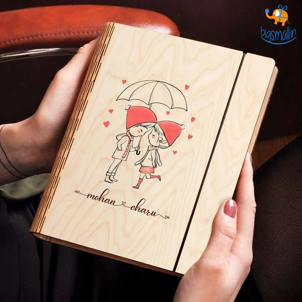 Chitra Chaya Personalized Couple In Love Wooden Binder With Elastic Strap | COD Not Available