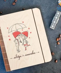 Chitra Chaya Personalized Couple In Love Wooden Binder With Elastic Strap | COD Not Available