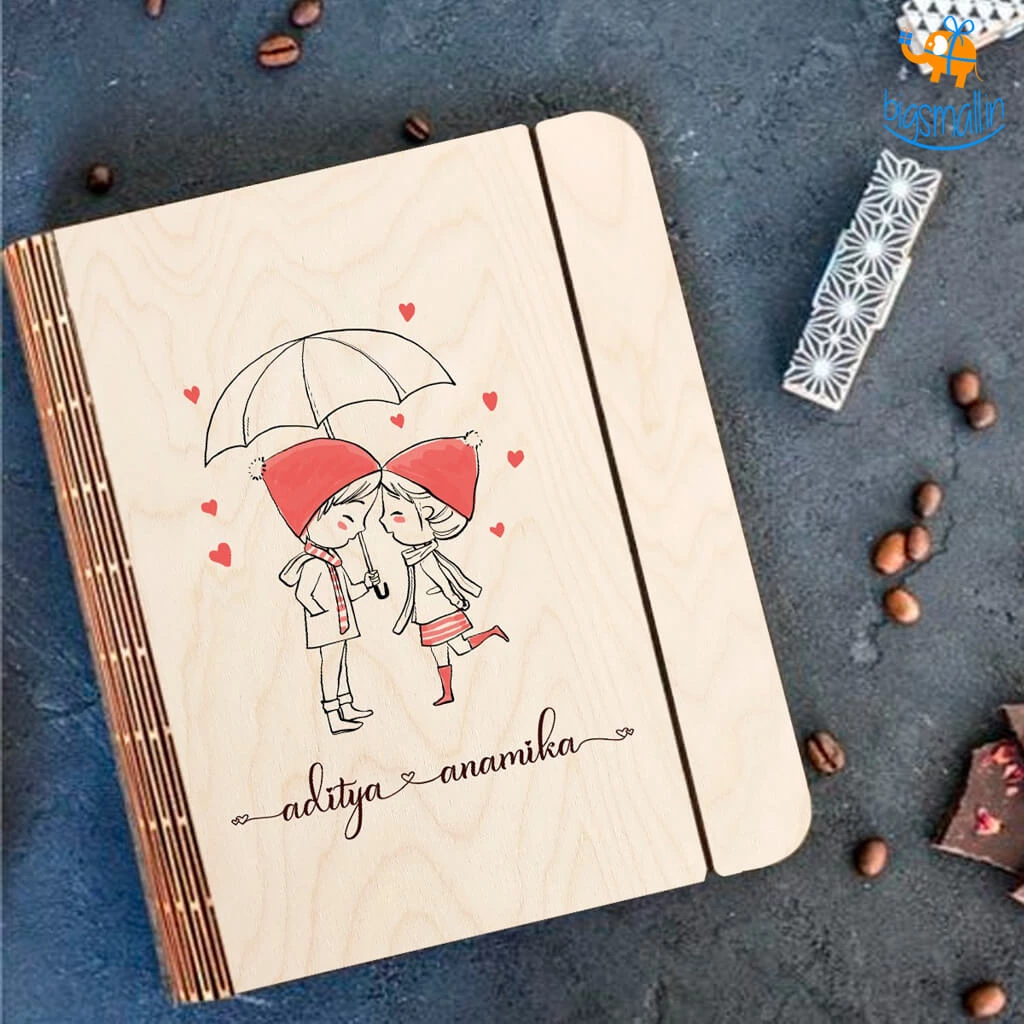 Chitra Chaya Personalized Couple In Love Wooden Binder With Elastic Strap | COD Not Available