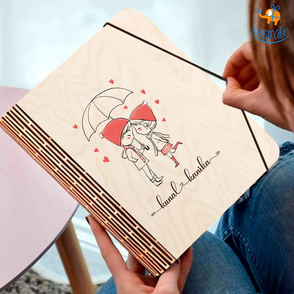 Chitra Chaya Personalized Couple In Love Wooden Binder With Elastic Strap | COD Not Available