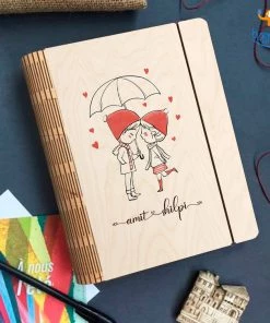Chitra Chaya Personalized Couple In Love Wooden Binder With Elastic Strap | COD Not Available
