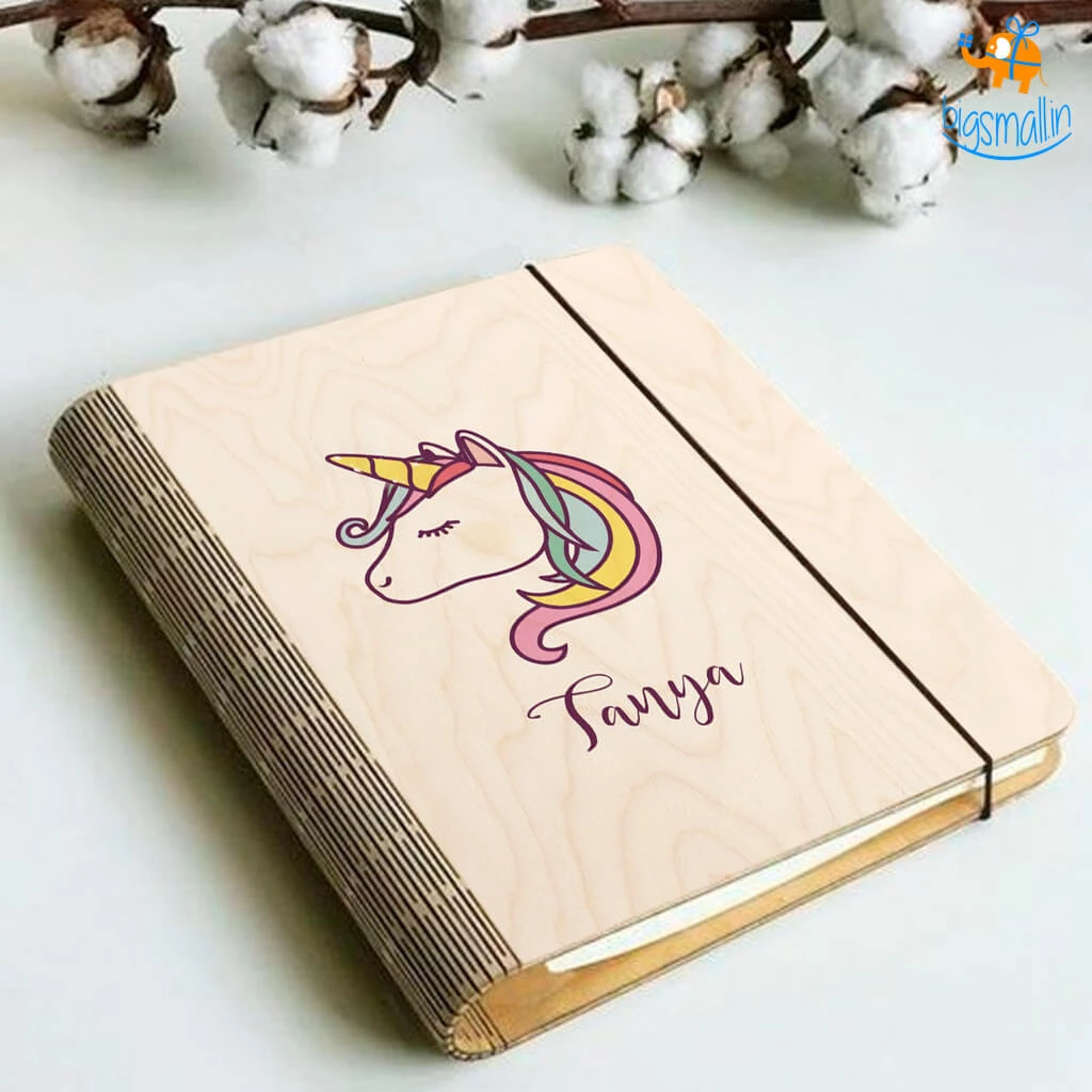 Chitra Chaya Personalized Unicorn Wooden Binder Diary | COD Not Available