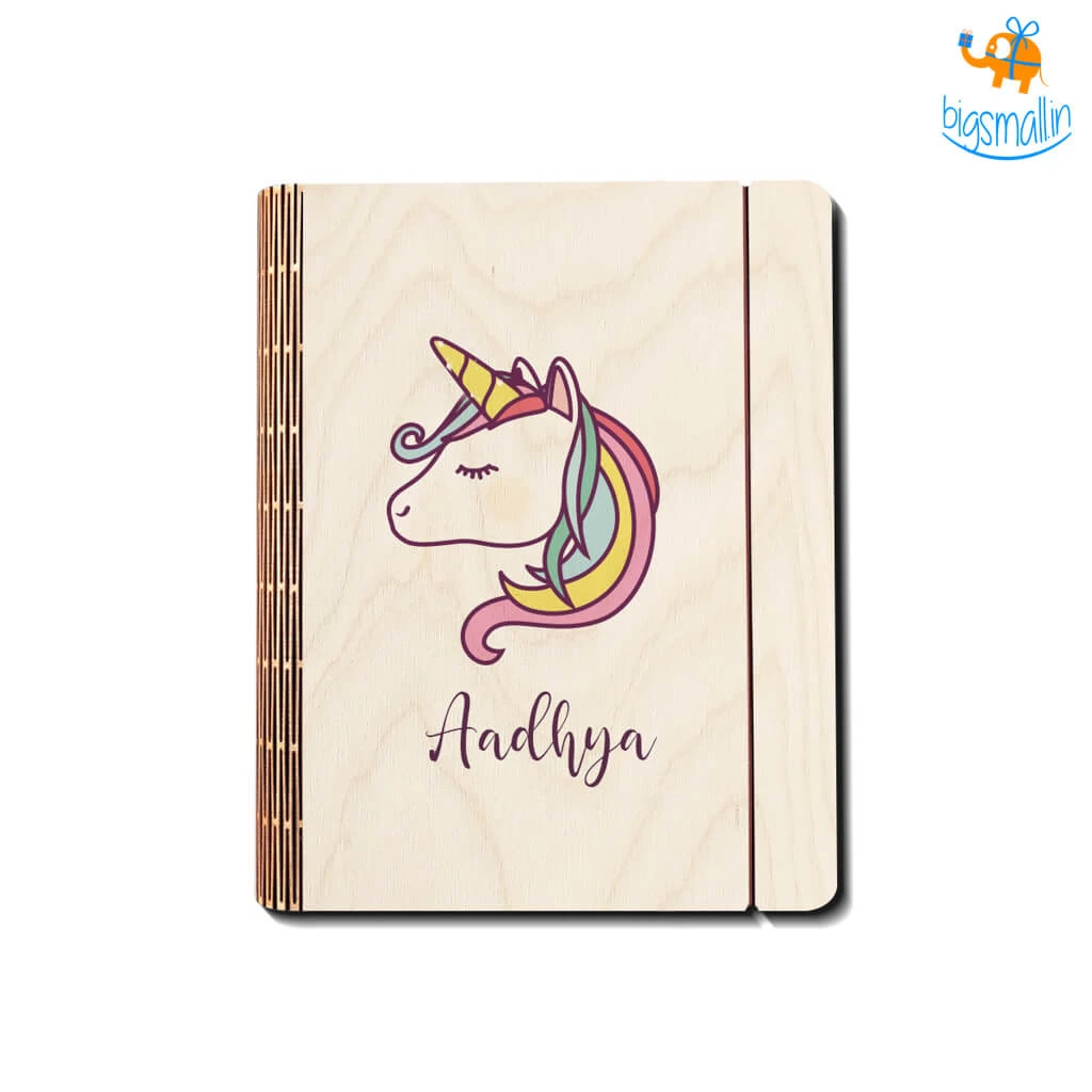 Chitra Chaya Personalized Unicorn Wooden Binder Diary | COD Not Available