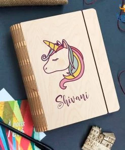 Chitra Chaya Personalized Unicorn Wooden Binder Diary | COD Not Available