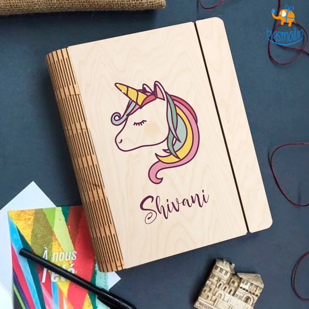 Chitra Chaya Personalized Unicorn Wooden Binder Diary | COD Not Available