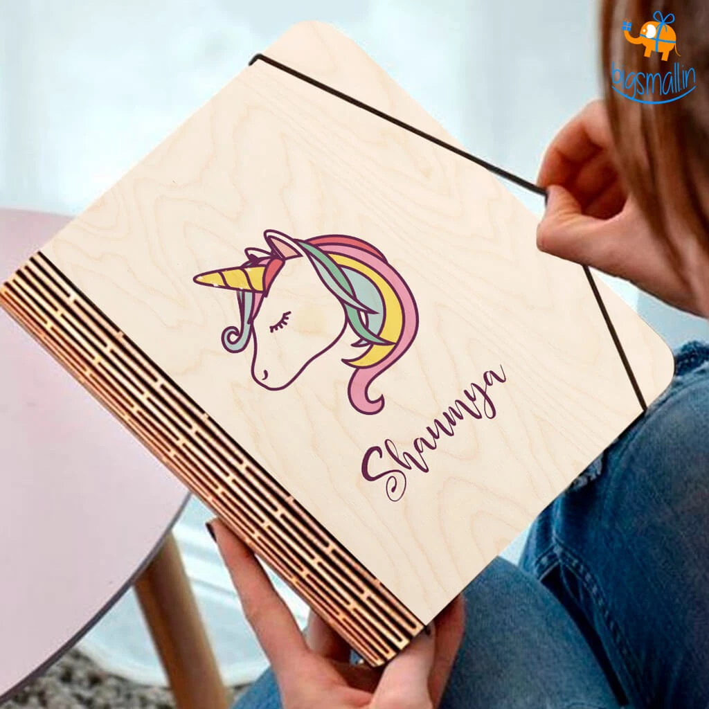 Chitra Chaya Personalized Unicorn Wooden Binder Diary | COD Not Available
