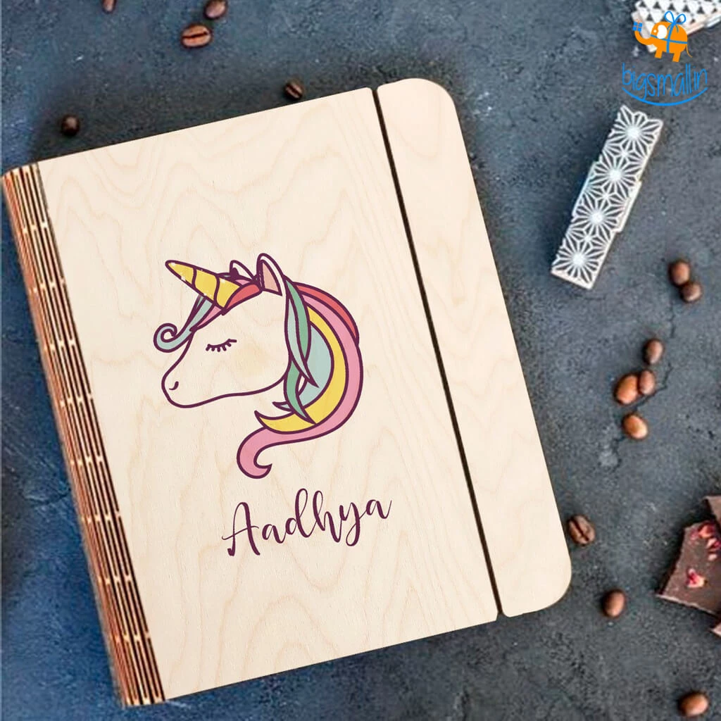 Chitra Chaya Personalized Unicorn Wooden Binder Diary | COD Not Available