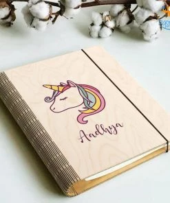 Chitra Chaya Personalized Unicorn Wooden Binder Diary | COD Not Available