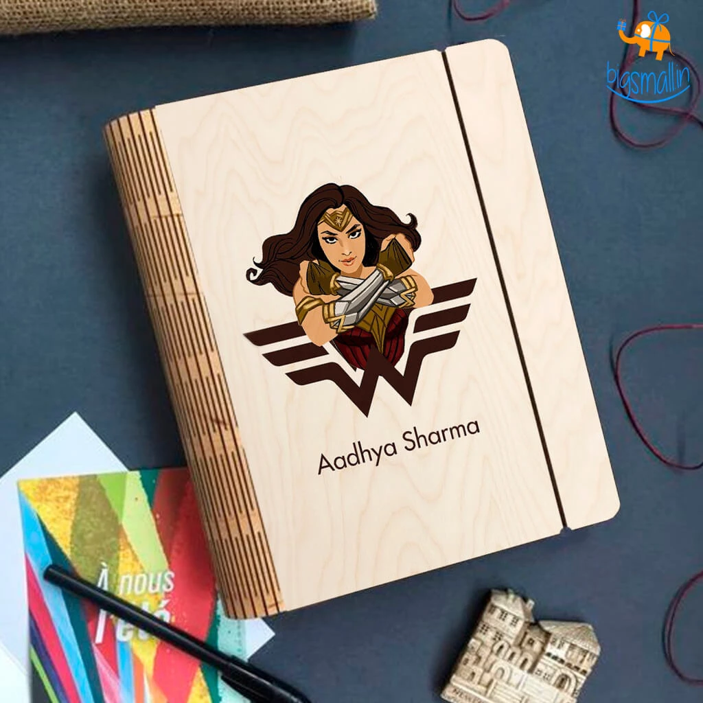 Chitra Chaya Personalized Wonder Woman Theme Wooden Binder Diary | COD Not Available