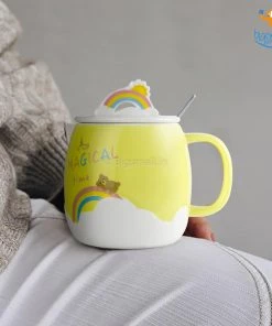 Bigsmall_hmk Rainbow Mug With 3D Lid & Spoon