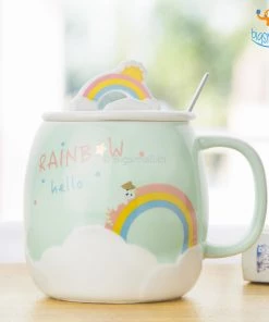 Bigsmall_hmk Rainbow Mug With 3D Lid & Spoon