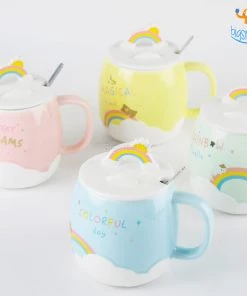Bigsmall_hmk Rainbow Mug With 3D Lid & Spoon
