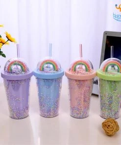 Big Daddy Pastel Rainbow Sipper Bottle With Straw