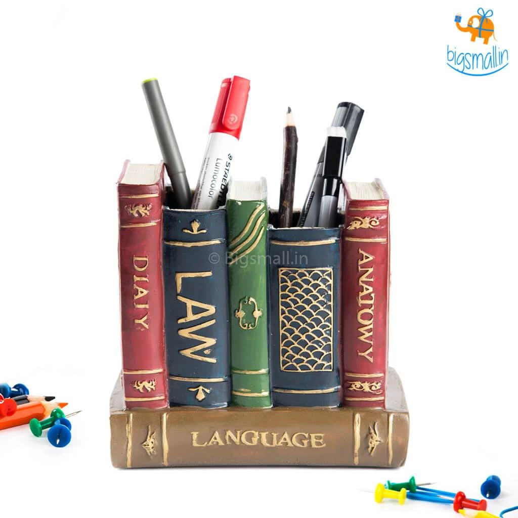 Bigsmall_hmk Retro Book Resin Stationery Holder - Hand Painted