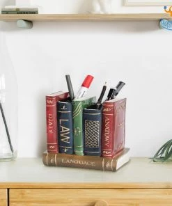Bigsmall_hmk Retro Book Resin Stationery Holder - Hand Painted