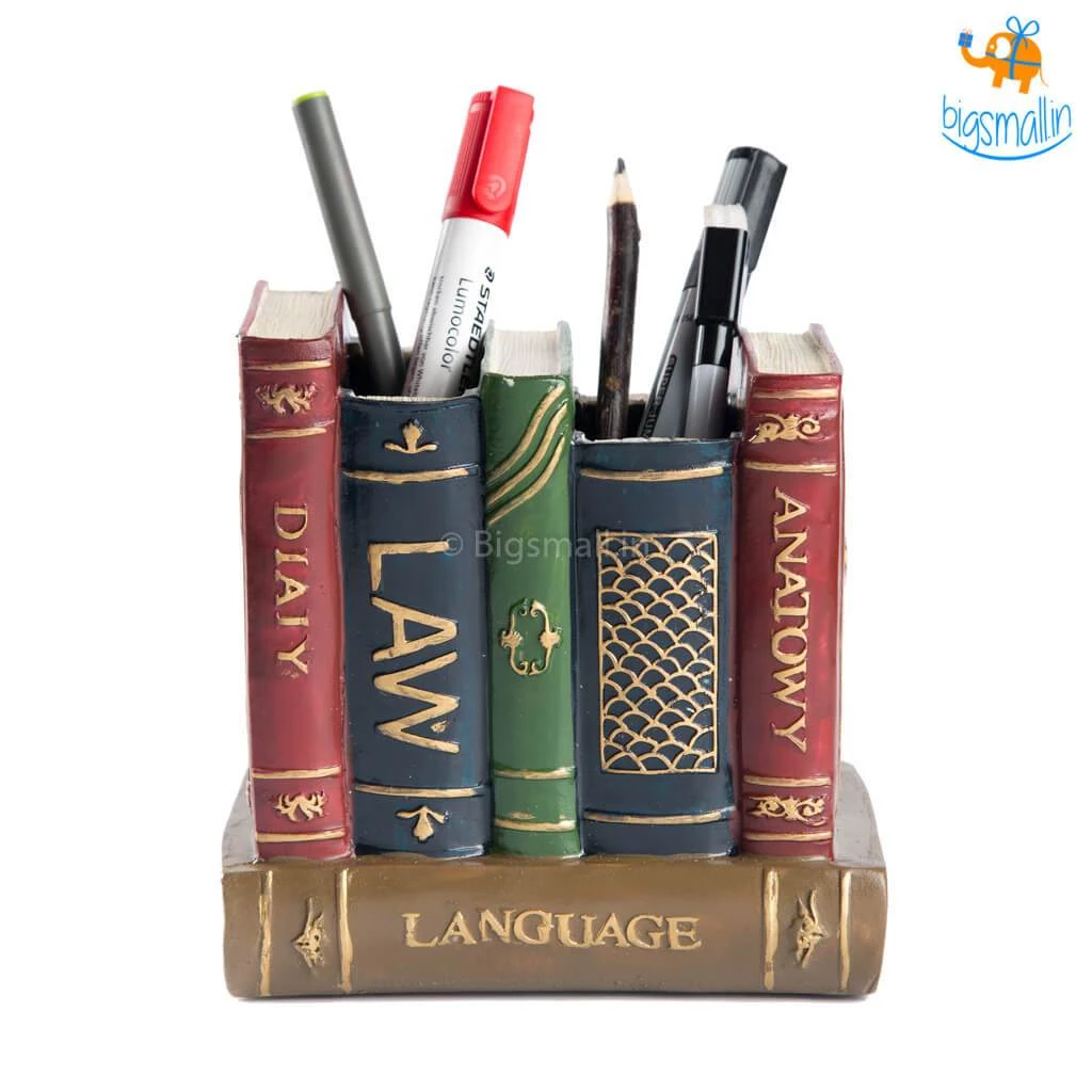 Bigsmall_hmk Retro Book Resin Stationery Holder - Hand Painted