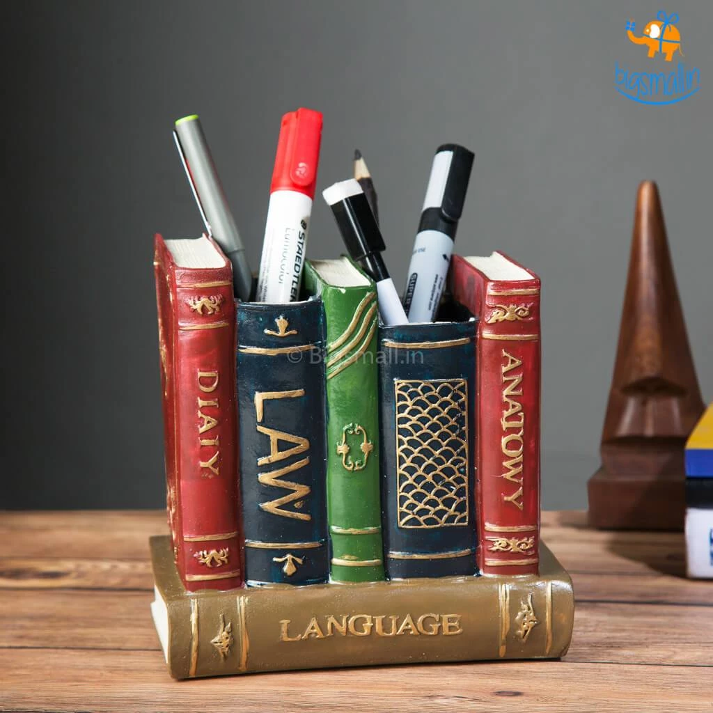 Bigsmall_hmk Retro Book Resin Stationery Holder - Hand Painted