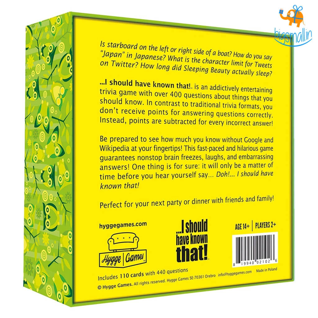 Bigsmall I Should Have Known That! Card Game