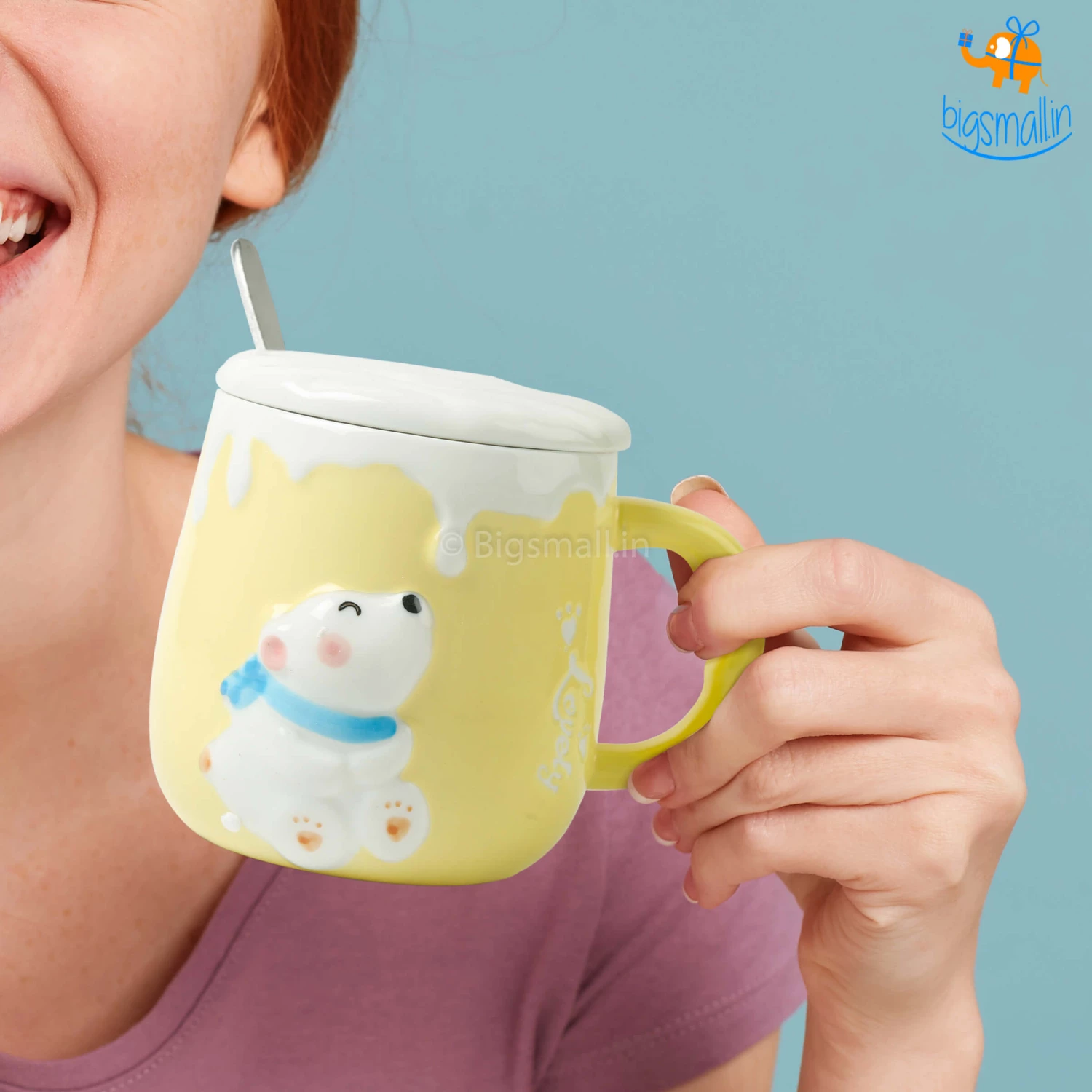 Bigsmall_hmk Pastel Polar Bear Mug With Lid & Spoon Gifts