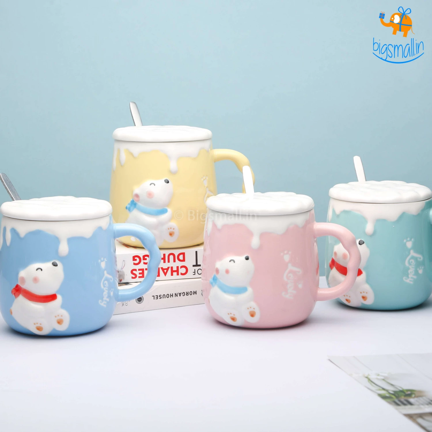 Bigsmall_hmk Pastel Polar Bear Mug With Lid & Spoon Gifts