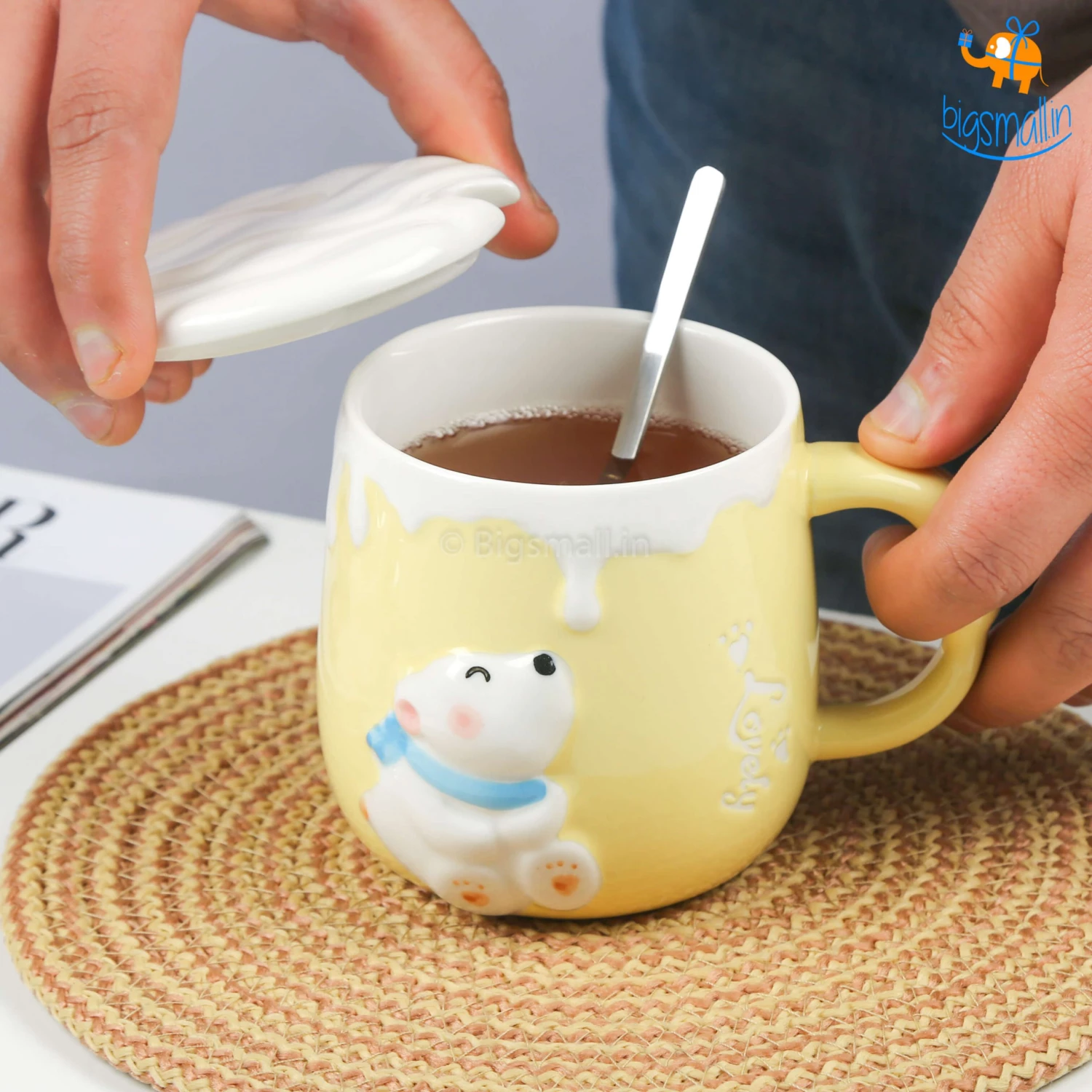 Bigsmall_hmk Pastel Polar Bear Mug With Lid & Spoon Gifts