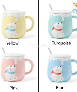 Bigsmall_hmk Pastel Polar Bear Mug With Lid & Spoon Gifts