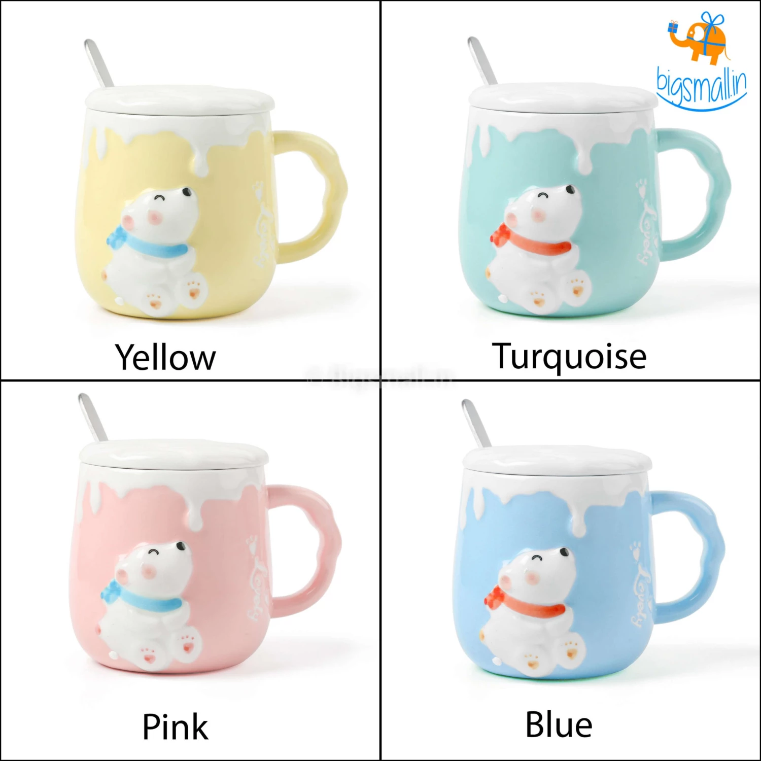 Bigsmall_hmk Pastel Polar Bear Mug With Lid & Spoon Gifts