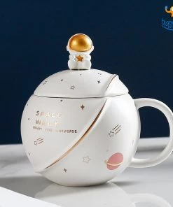 Artnery Space Walk Mug With Lid & Space Man Spoon Father's Day