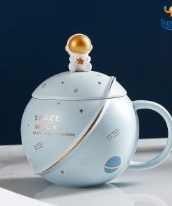 Artnery Space Walk Mug With Lid & Space Man Spoon Father's Day