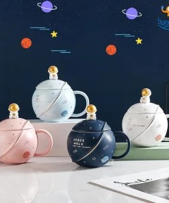 Artnery Space Walk Mug With Lid & Space Man Spoon Father's Day