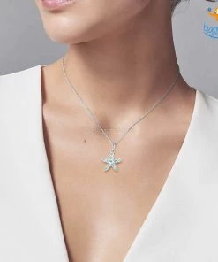Ash Designs Starfish Aquamarine Semi-Precious Pendant With Silver Chain