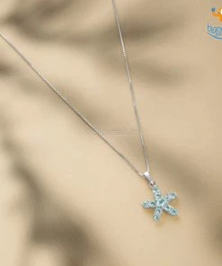 Ash Designs Starfish Aquamarine Semi-Precious Pendant With Silver Chain
