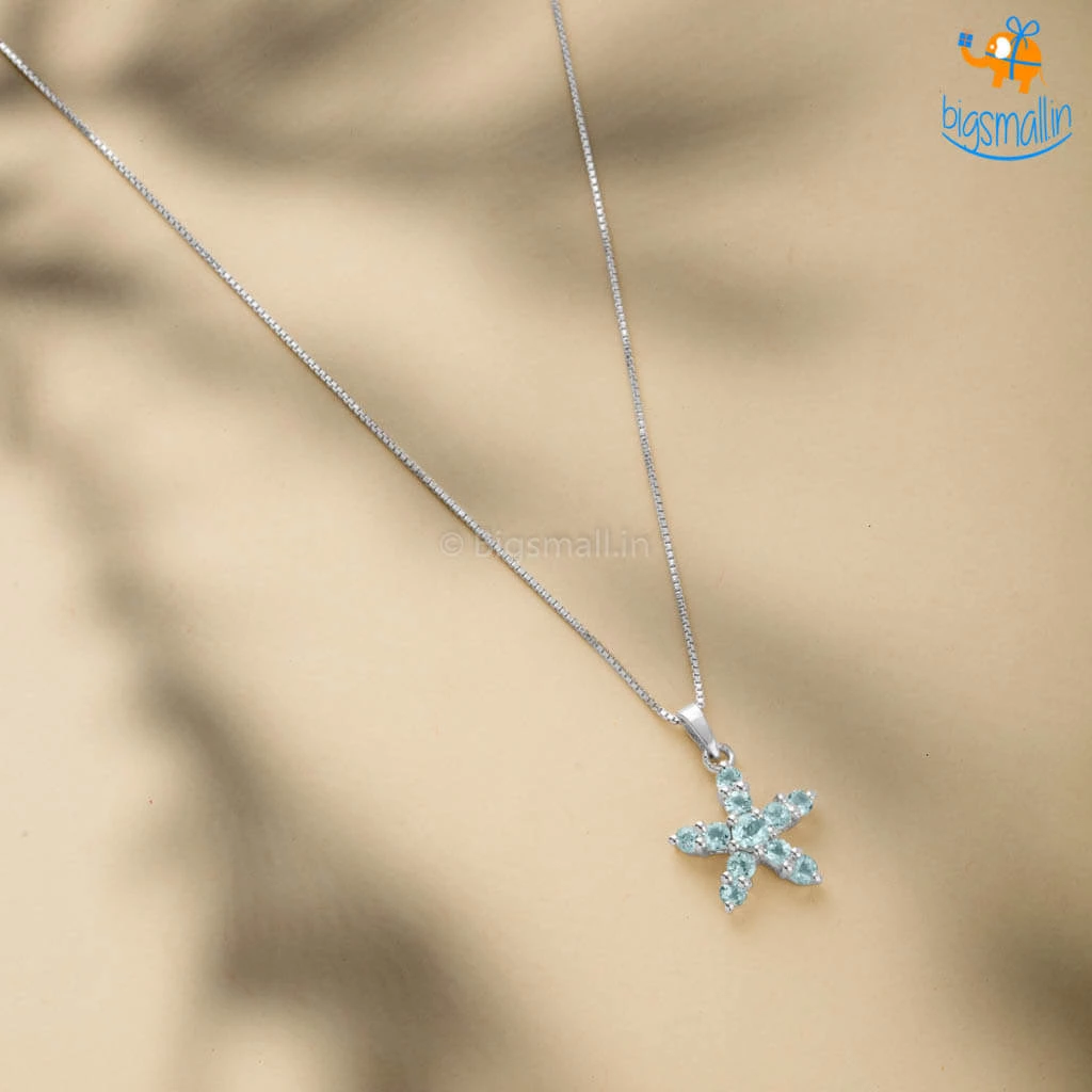 Ash Designs Starfish Aquamarine Semi-Precious Pendant With Silver Chain