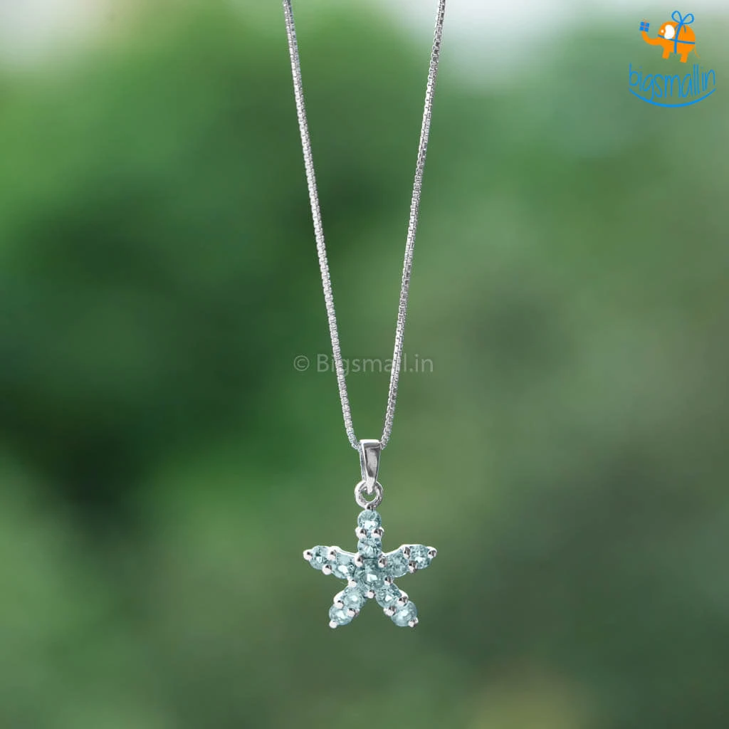 Ash Designs Starfish Aquamarine Semi-Precious Pendant With Silver Chain