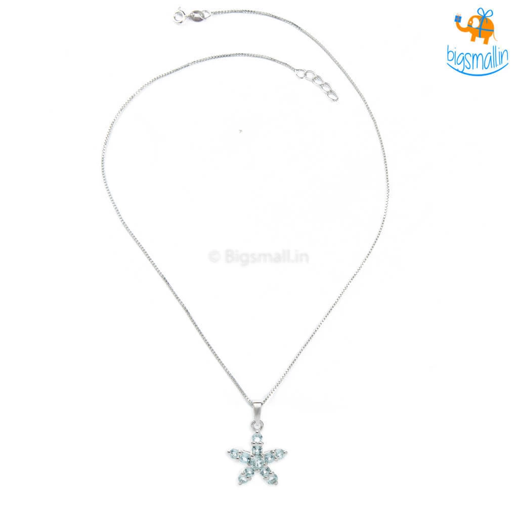 Ash Designs Starfish Aquamarine Semi-Precious Pendant With Silver Chain