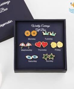 Bigsmall Cute Weekly Earrings Gift Box - 7 Pcs