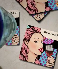 Bigsmall_cc Wine Time Wooden Coasters - Set Of 4 All Of It