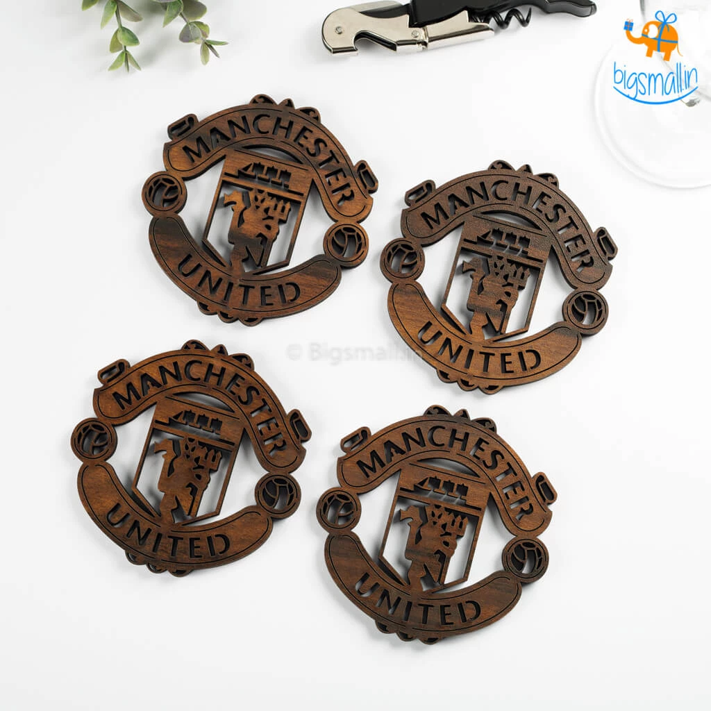 Bigsmall_cc Laser Cut Manchester United Wooden Coasters - Set Of 4