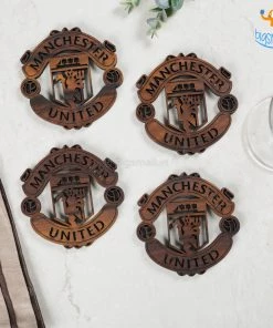 Bigsmall_cc Laser Cut Manchester United Wooden Coasters - Set Of 4