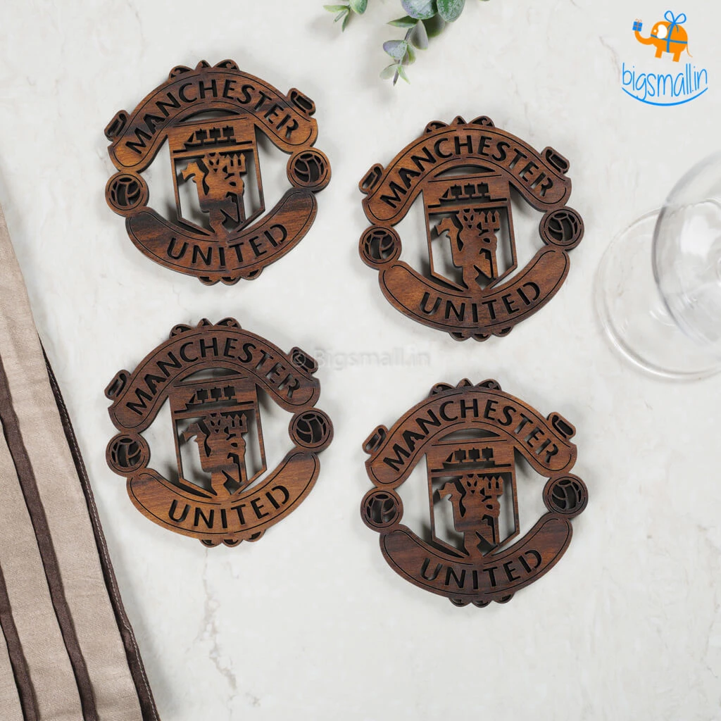Bigsmall_cc Laser Cut Manchester United Wooden Coasters - Set Of 4